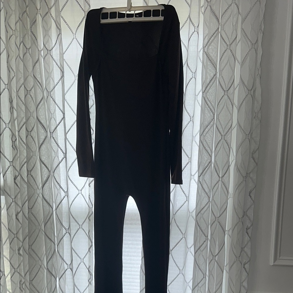 Brown Full-Length Jumpsuit with High Neckline